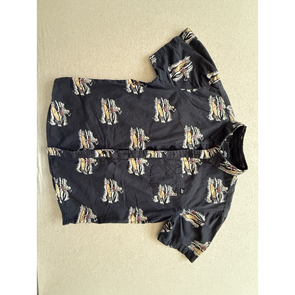 Lost Men's Medium Button Up Shirt Black With Skeleton Surfer